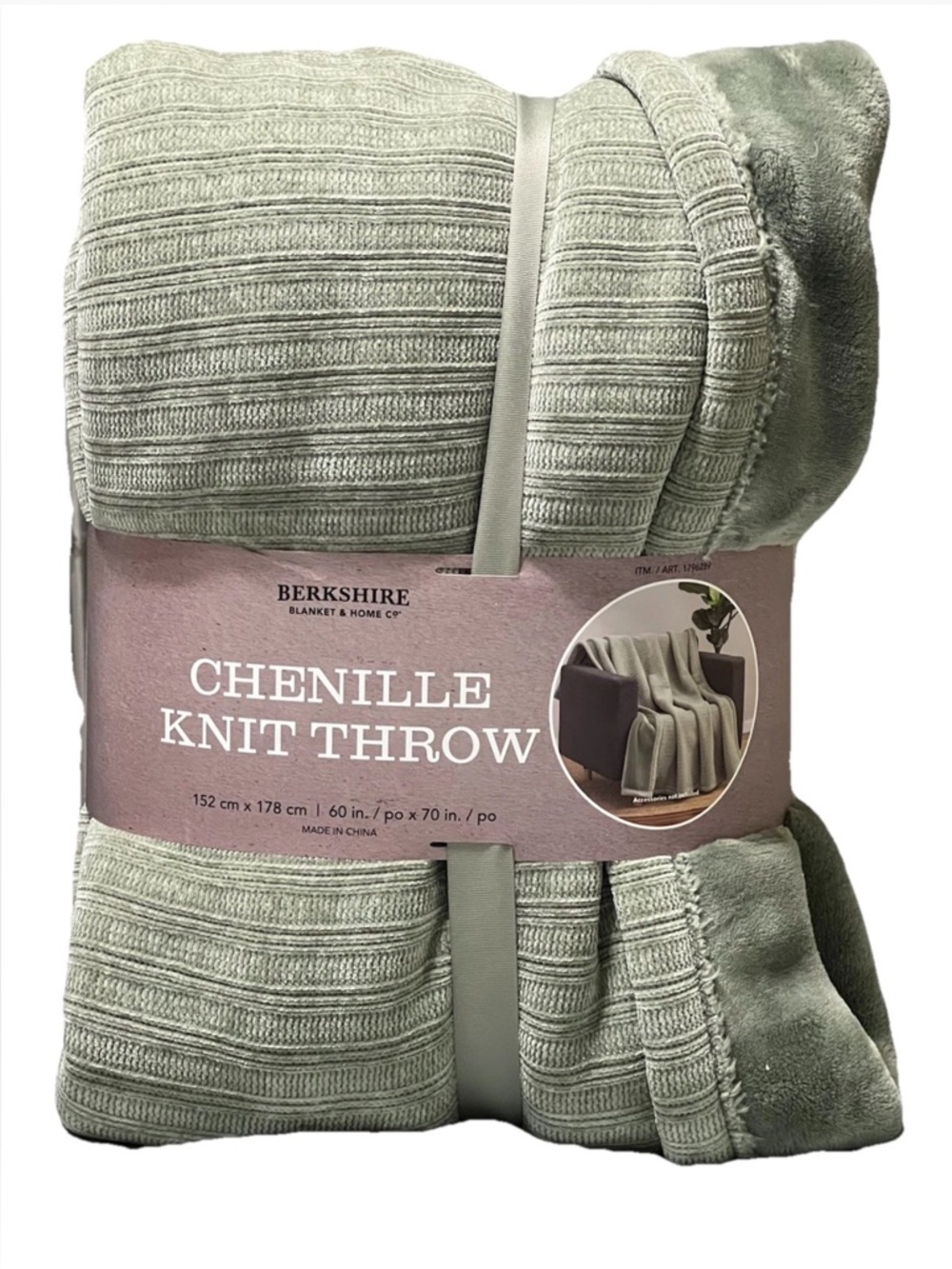 Berkshire Blanket & Home Co. Chenillie Knit Throw | Color Green |60in. x 70in